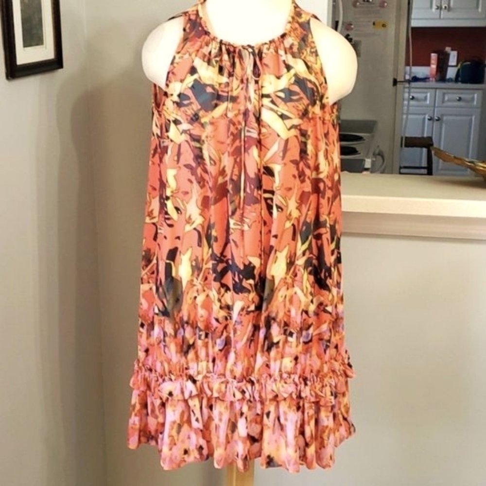 CATHERINE MA Landrino sleevless dress.. Tie at top..‎ big ruffle. Cottagecore.